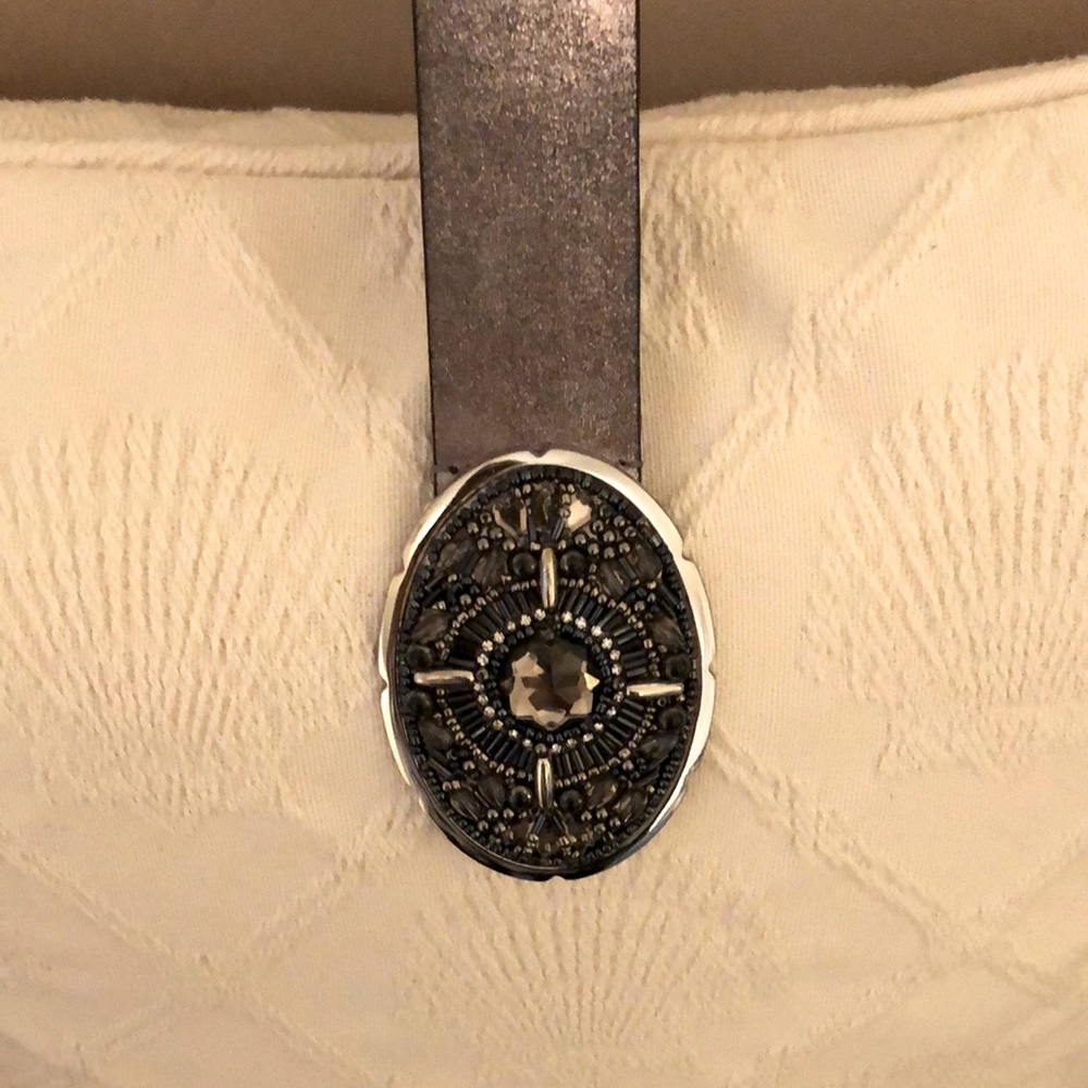 Chico’s grey metallic belt w/ glitter gem buckle